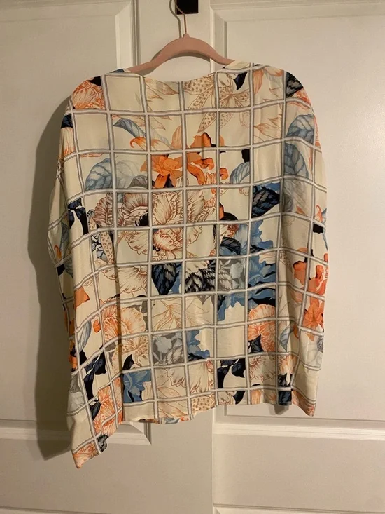 Rafaella Cream Blouse with Blue and Orange Floral Grid - Picture 3 of 3